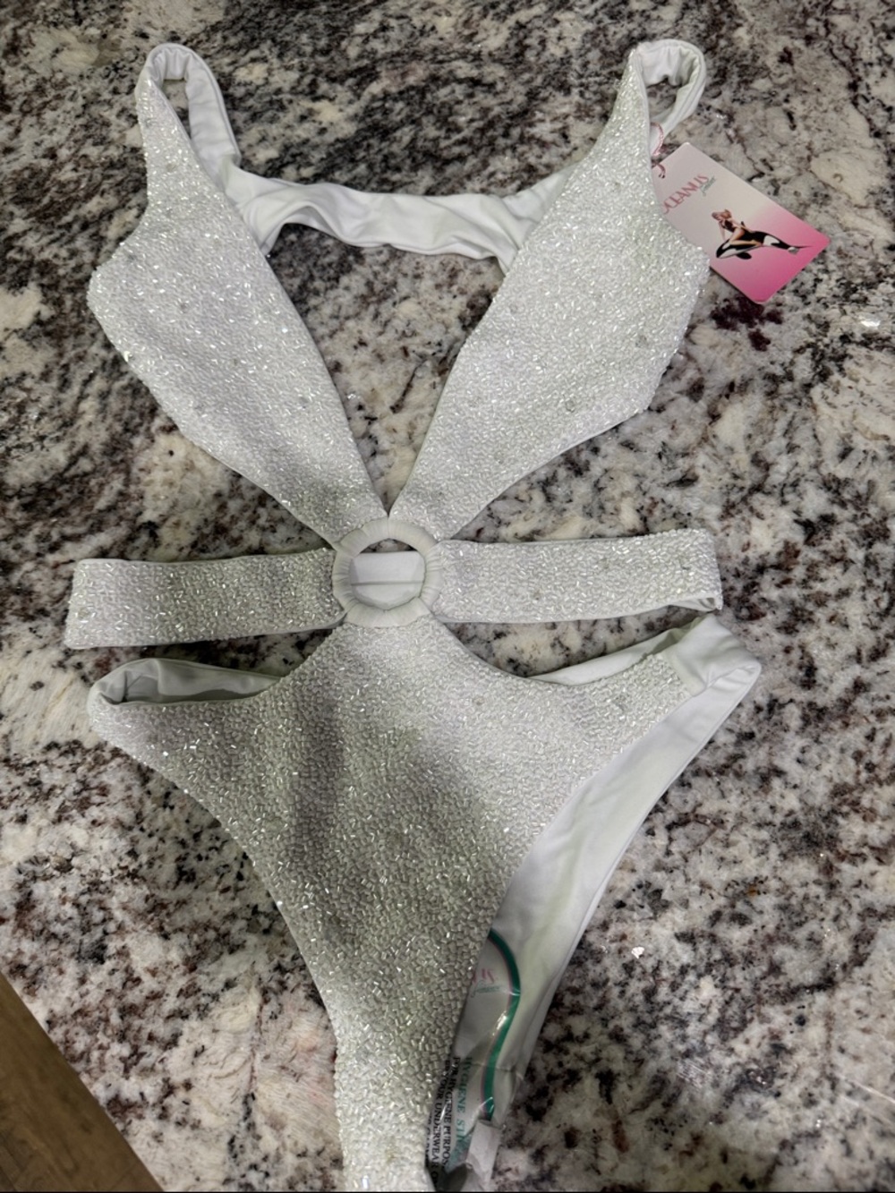 Oceanus Carlotta White Beaded Swimsuit